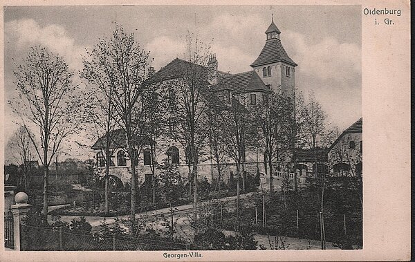 Die Georgenvilla um das Jahr 1910 vor ihrer Zerstörung durch Bombentreffer im 2. Weltkrieg. Bild: Stadtmuseum Oldenburg.