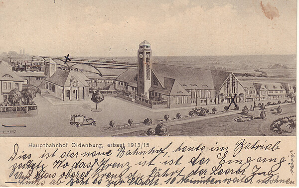 Postkarte 2. HBF, Bahnhof Oldenburg, 1915. Bild: Stadtmuseum Oldenburg. 