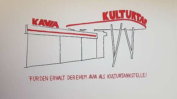 Erste Überlegungen für eine kulturelle Nutzung der Tankstelle, 2019. Bild: Katharina Semling.