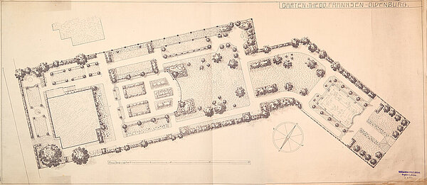 Entwurf der Gartenanlage des Bremer Gartenarchitekt und Gestalter Ernst Brons, 1909, Foto: Stadtmuseum Oldenburg/Andrey Gradetchliev.