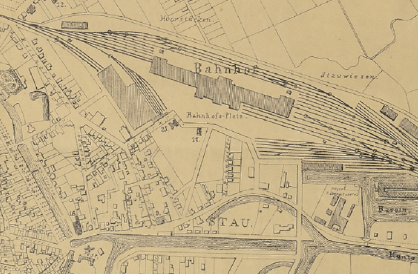 Ausschnitt aus „Plan der Grossherzogl. Haupt- u. Residenz-Stadt Oldenburg“ von H. Gier aus dem Jahr 1879. Bild: Stadtmuseum Oldenburg, KP 557.