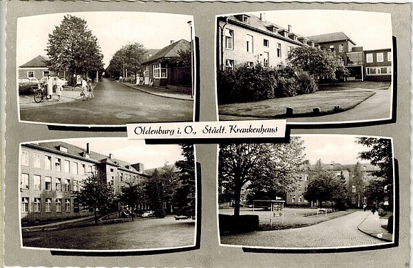 Grußkarte mit Fotos des Städtischen Krankenhauses in Kreyenbrück. Bild: Stadtmuseum Oldenburg.