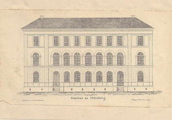Bauzeichnung für das Lehrerseminar am Standort Peterstraße 42 von 1846. Bild: Stadtmuseum Oldenburg.