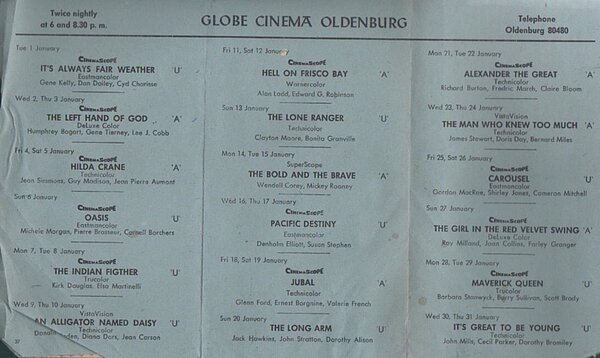 Das Veranstaltungsprogramm des Globe aus dem Jahr 1957. Bild: John Goodyear.