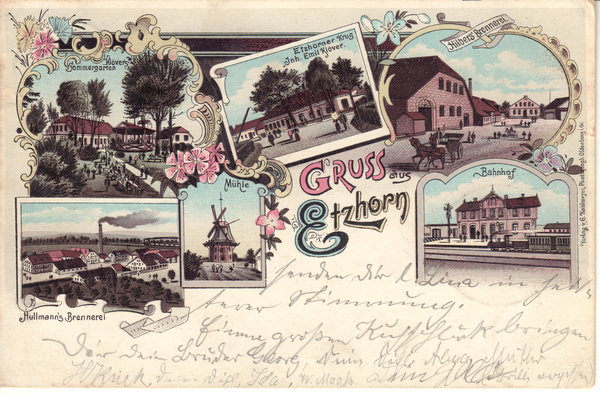 Auf illustrierten Grußkarten, die sich am Ende des 19. Jahrhunderts in Oldenburg und Umgebung großer Beliebtheit erfreuten sind die beiden Brennereien ein gern genutztes Motiv. Bild: Stadtmuseum Oldenburg