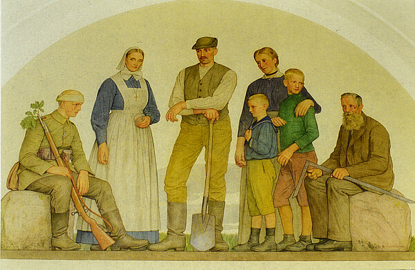 Das von Bernhard Winter geschaffene Fresko in der Wandelhalle des alten Landtags. Datum unbekannt. Bild: Stadtmuseum Oldenburg.
