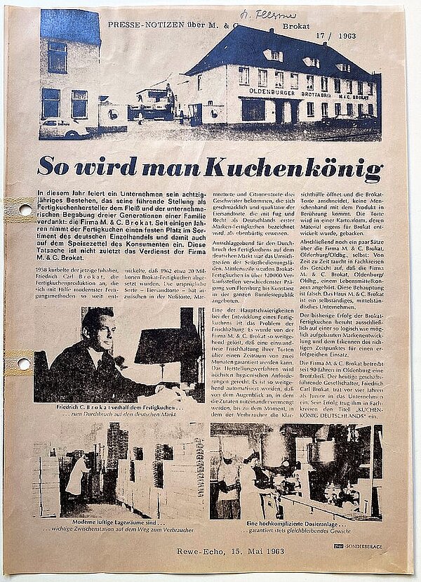 Die Sonderbeilage der Zeitschrift „Rewe-Echo“ berichtet am 15. Mai 1963 über den Oldenburger Küchenkönig. Bild: Bahlsen Gmbh & Co. KG/Rewe Group.