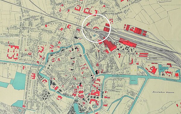 Ausschnitt aus dem „Plan der großherzoglichen Residenzstadt“, 1895-1897. Bild: Stadtmuseum Oldenburg / H. Gier.