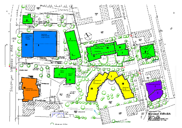 Lageplan der Bebauungssituation auf dem ehemaligen Fabrikgelände von 2009. Bild: Baumhaus e.V. 