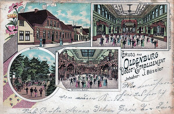 Ansichtskarte „Gruss aus Oldenburg Doodt’s Etablissement“, Poststempel 28.8.1900, Bild: Stadtmuseum Oldenburg / Sammlung Schäfer