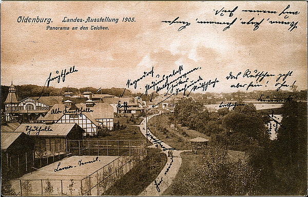 Frontansicht einer Postkarte zur Landesausstellung in Oldenburg, ca. 1905, Bild: Stadtmuseum Oldenburg