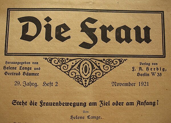 Titelblatt „Die Frau“, Nov. 1921. Bild: Zentrum für Frauen-Geschichte e.V.