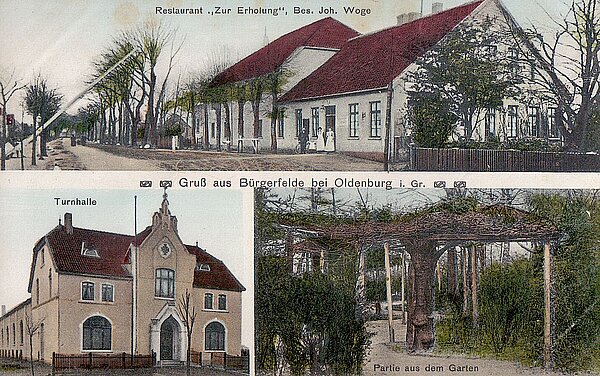 Die Postkarte aus der Anfangszeit von Woges Tierpark nennt Woge als Betreiber des Restaurants „Zur Erholung“ und lässt einen Eindruck vom Garten erwecken. Bild: Stadtmuseum Oldenburg.