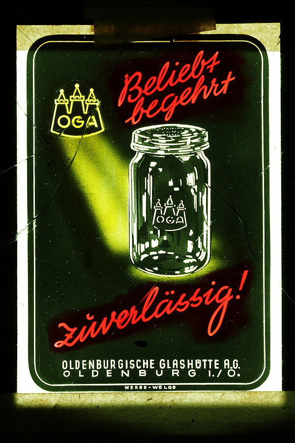 Werbung für die Oldenburger Glashütte, um 1950; Foto: Stadtmuseum